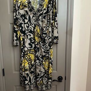 Alfani Yellow and Black 3/4 Sleeve Dress 3X Plus Size. Butterfly